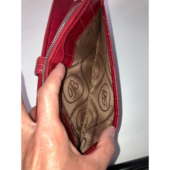 BRIGHTON LARGE RED LEATHER EMBOSSED ANIMAL PRINT WALLET - Picture 12 of 15